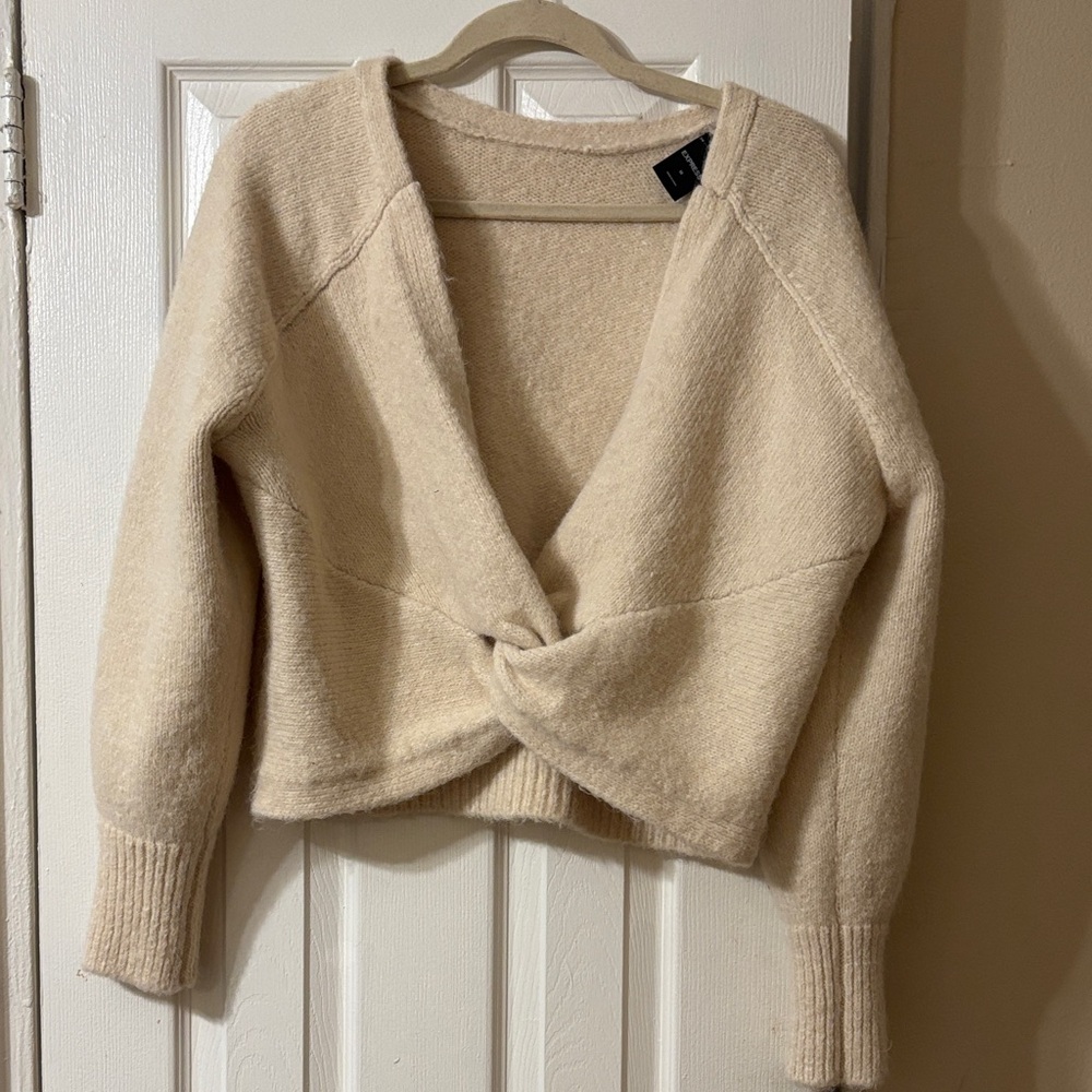 Express Cream Twist-Front V-Neck Sweater
